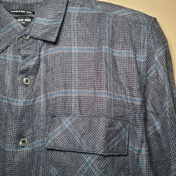 NWT Kenneth Cole Men's Medium Grey Plaid Slim Soft Button Up Shirt Techni-Cole - Picture 8 of 9